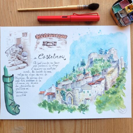 aquarelle Castelnou village